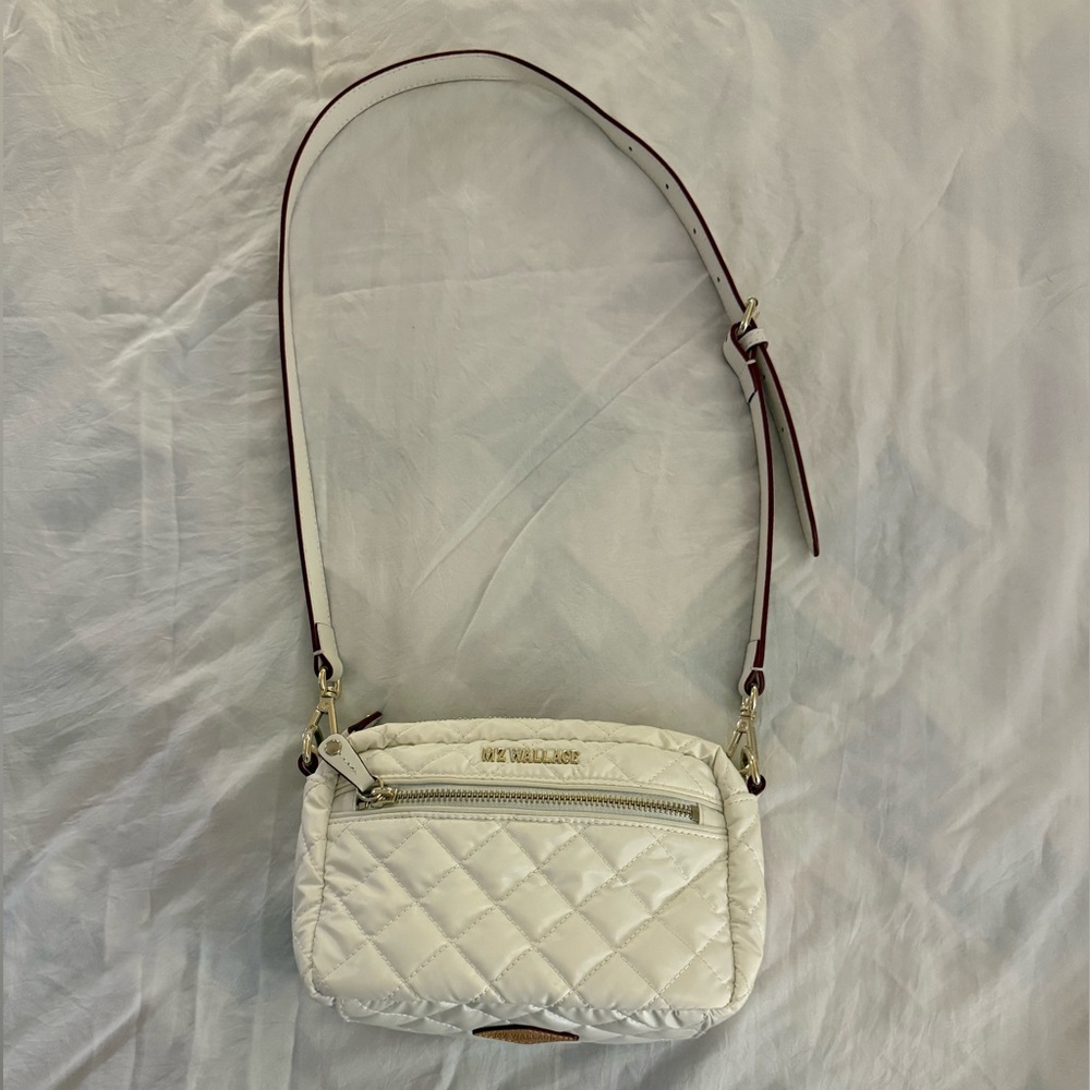 MZ Wallace Oyster Shell White Quilted Crossbody Bag